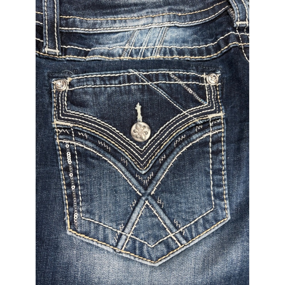 Miss Me Curvy Straight Jeans Womens 34x32 Y2K Rhinestone Dark Wash - Picture 5 of 15